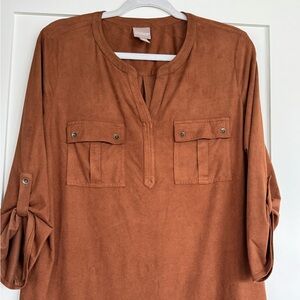 Beautiful suede-look chestnut color Chicos top size 2